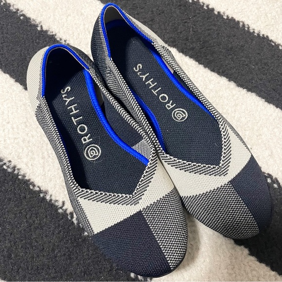 Rothy’s • the flat retired buffalo plaid round cap toe black white slip on sz 8 - Picture 2 of 7